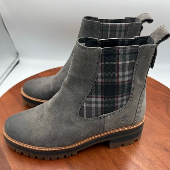 Timberland Courmayeur Valley Chelsea Boots Grey Suede Plaid A2EEH Grunge Women 7 - Picture 5 of 13